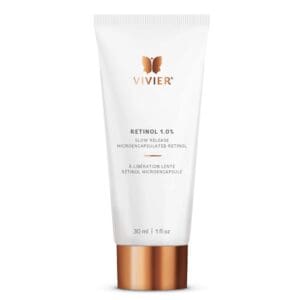 A white tube of VIVEIR Retinol Gel with a bronze cap.